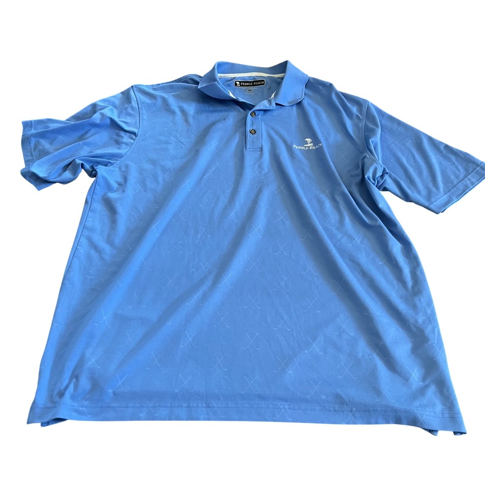 Pebble Beach Mens Performance Polo XL Blue Crossed Golf Tee Golf Course Dadcore